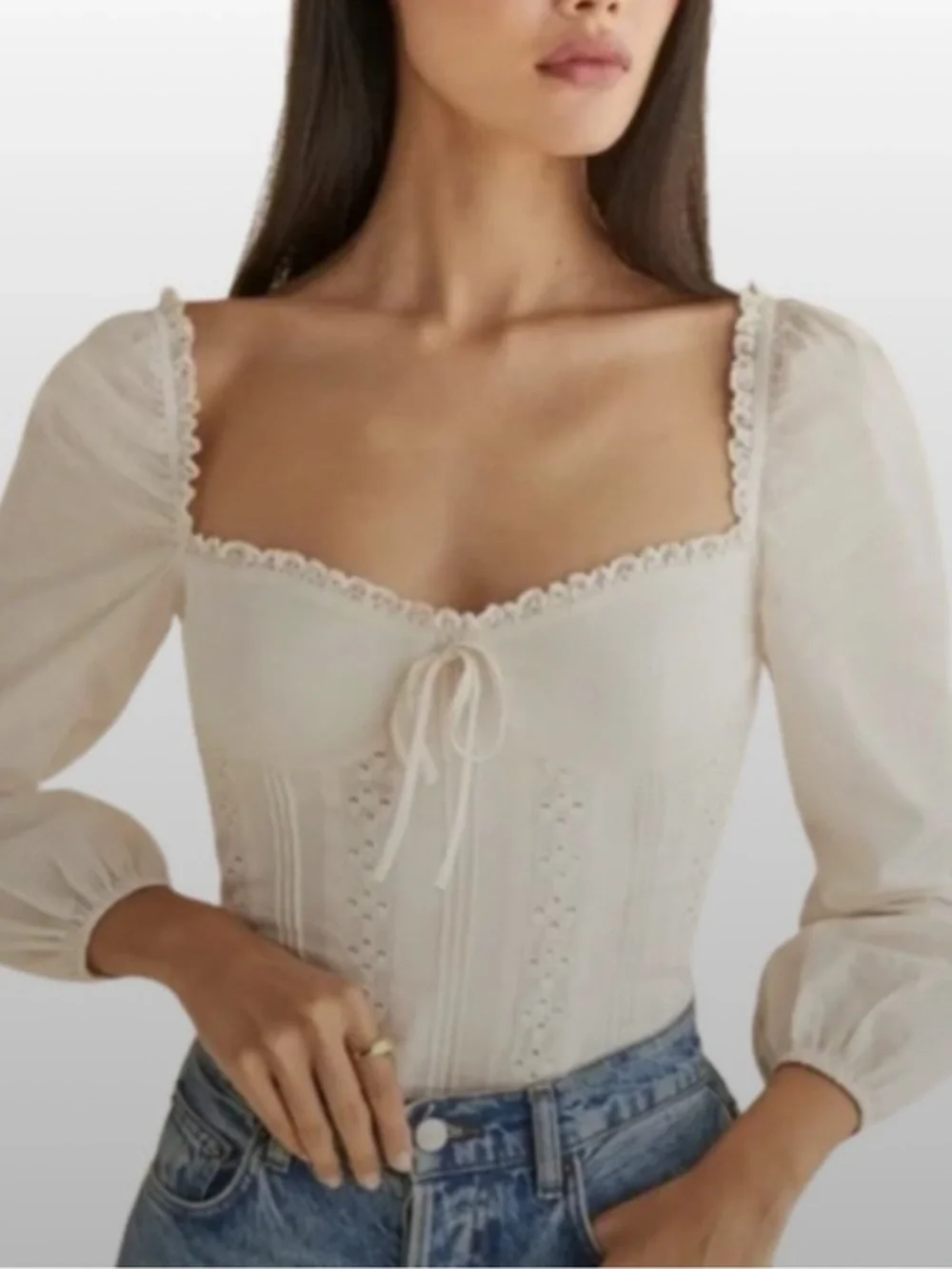 Reformation Isadora Top Ivory Eyelet Lace Smocked Cottagecore Blouse Size 6
